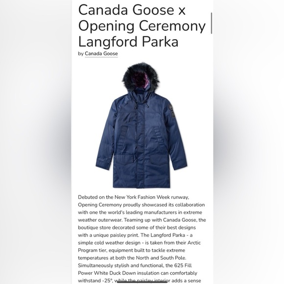 Canada Goose x Opening Ceremony XS men’s would fit women’s M Langford Parka Navy - Picture 12 of 16